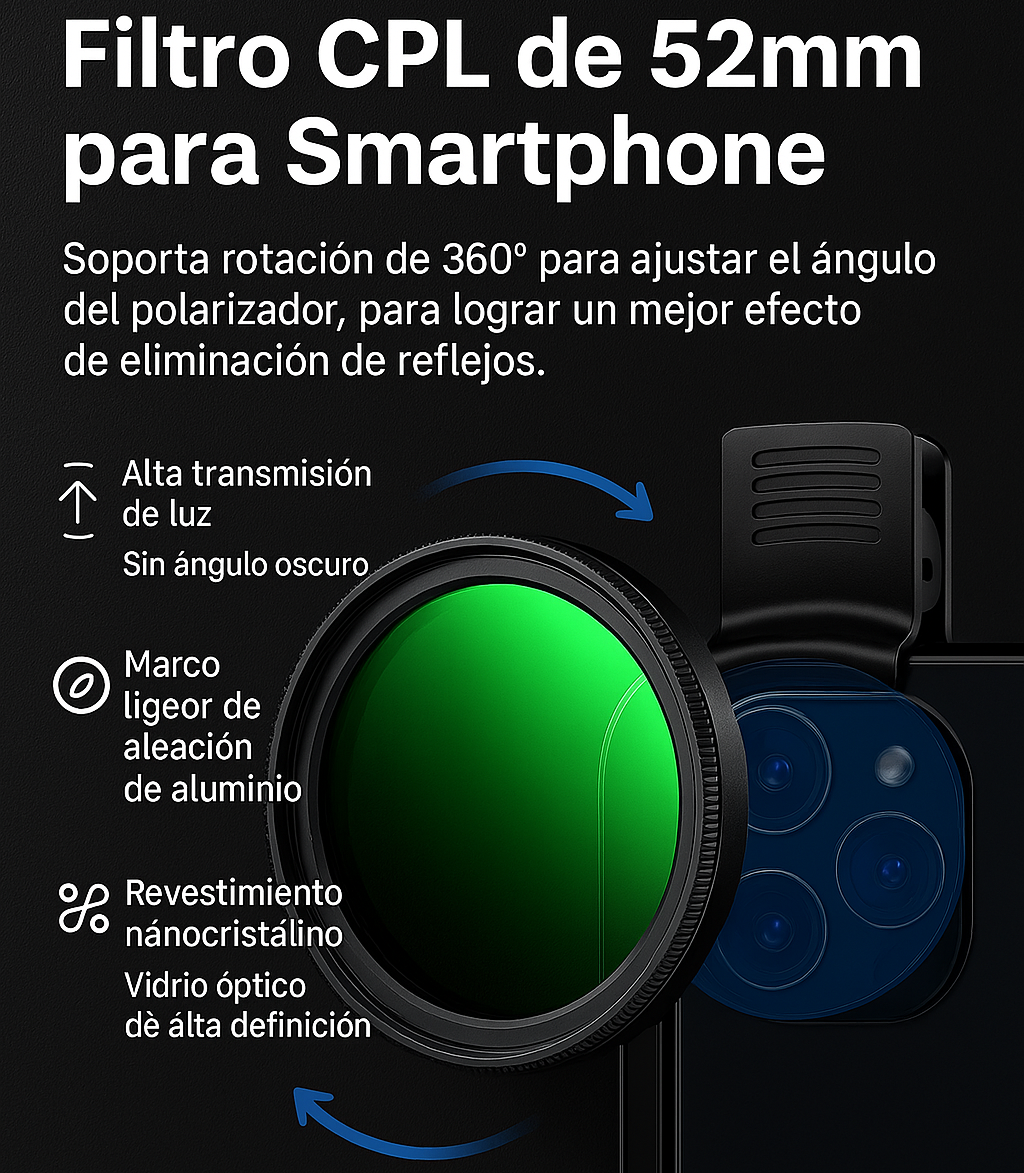 Filtro CPL de 52mm para smartphone